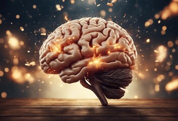 Concept art of a human brain exploding with knowledge and creativity - obrazy, fototapety, plakaty