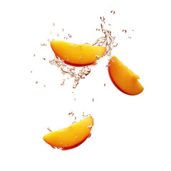 pieces of apricots, mangos, peaches isolated on white background, transparent background, cutout, png, canva