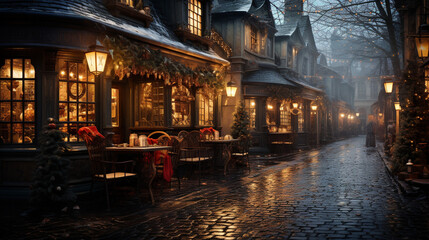 Christmas markets in city at winter.