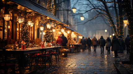 Fototapeta na wymiar Christmas markets in city at winter.