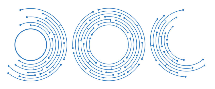 Radial circuit board set. Technology vector design.