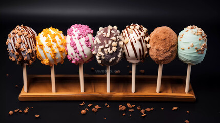 Delicious types of ice cream balls in waffle sticks