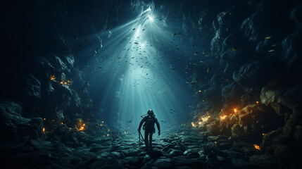 Diver diving into ocean.