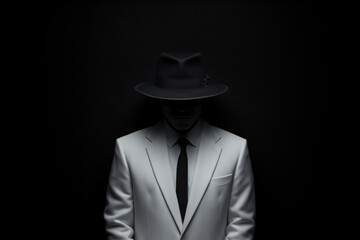 black minimalist figure with hat
