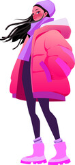 fashion illustration of a cool girl in oversized pink jacket.