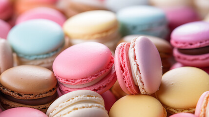 close-up of colourful macarons