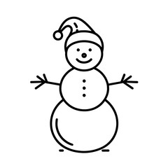 Continuous one line drawing of christmas Snowman in hat with scarf. Funny Winter character in doodle style. Liner Vector illustration