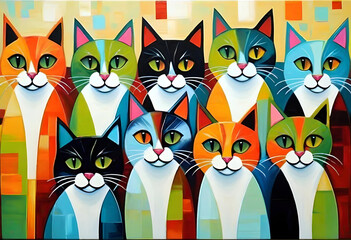 cats in a row. modern abstract vector art, generative ai
