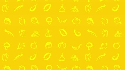Moving Fruit and Vegetables Icons, Animated Yellow Background