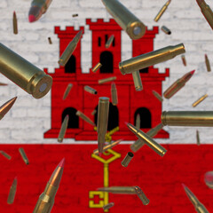 Falling Bullets in front of Gibraltar flag