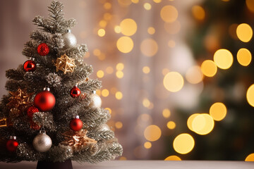 Fototapeta na wymiar Festive Christmas Tree on Blurred Background Created with generative AI tools