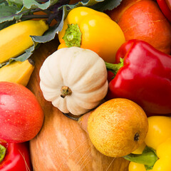 Set of vegetables and fruits. Beautiful background.