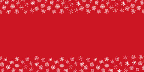 Christmas background with white snowflakes and stars on red background