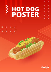 Hotdog poster for printing and design. Vector illustration. - obrazy, fototapety, plakaty