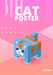 Poster with a blue cat for printing and design. Vector illustration.