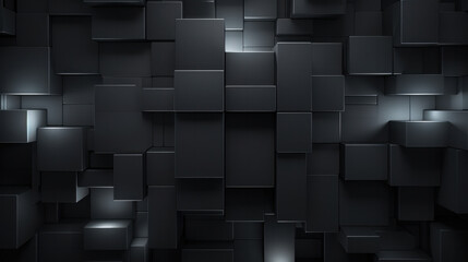 Abstract 3D render of matte black cubes varying in depth on a dark background