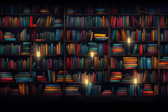 Abstract illustration of a bookcase full of books.