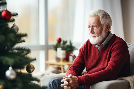 A lonely senior person sitting by themselves at christmas time
