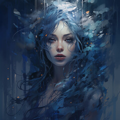 Anime abstrackt portrait Abstract female features, Modern facial 