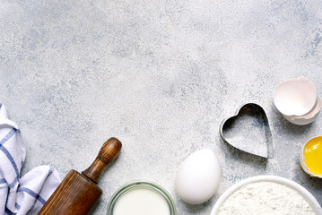 Culinary background with ingredients for baking . Top view with copy space. - Powered by Adobe