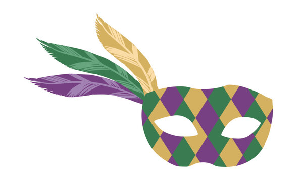  Colorful Mardi Gras mask for masquerade ball, carnival party and festivals. Flat vector illustration isolated on transparent background.