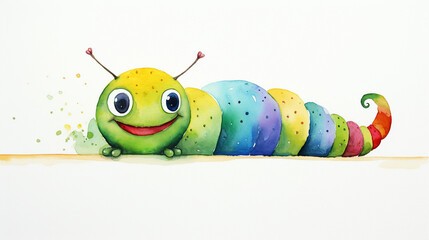 Watercolor painting of cute caterpillar isolated on white background