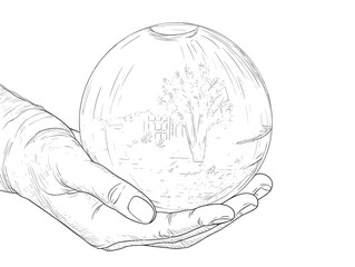 A Hand Holding A Glass Ball - Concept of home protection insurance with crystal
