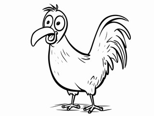 A Cartoon Of A Bird - Confused hen cartoon line art.