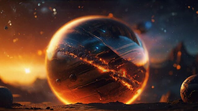 Rotating galaxy inside a glass dome.