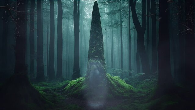 Ancient haunted monolith in the middle of the woods.