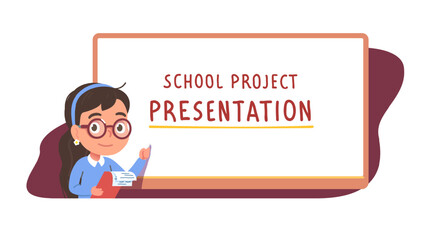 Student girl presenting school project at class