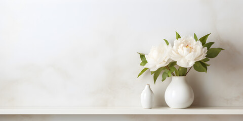 White floral mock up scene background with peonies, product presentation concept 