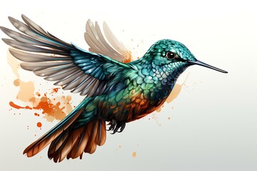 Obraz premium Drawn hummingbird isolated on white background