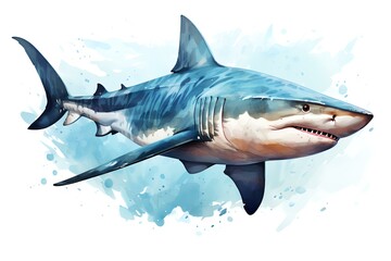 Hand-drawn watercolor blacktip reef shark illustration