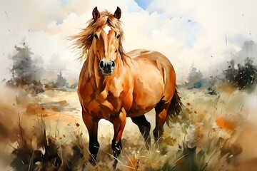 Obraz premium Horse on white background in watercolor style