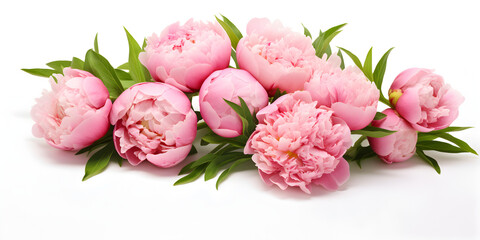 Fototapeta na wymiar Pink peonies on white table, floral background 