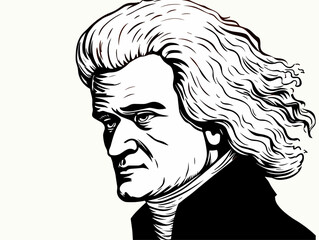 A Black And White Drawing Of A Man With Long Hair - Jean Jacques Rousseau.