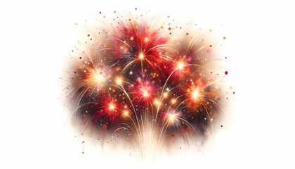 watercolor Aquarell  fireworks colorful on white background card new year 