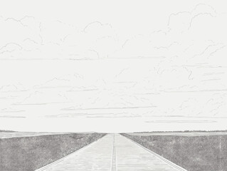 A Road With A Cloudy Sky - Landscape road clouds and the blue sky