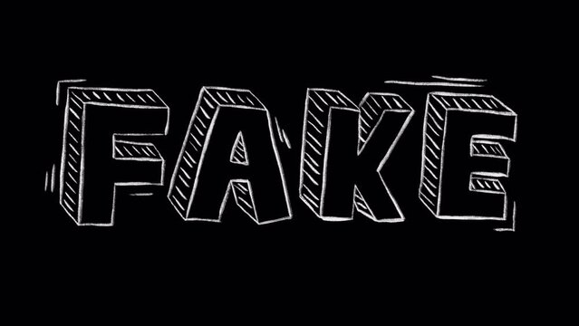 Hand drawn animated lettering of a word FAKE. Video clip with alpha channel.