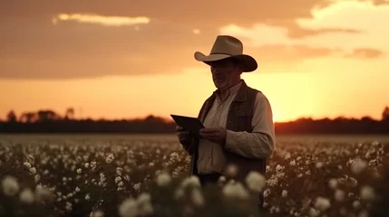 Foto op Aluminium A male farmer in a cotton field. AI Generated ©  iiulia