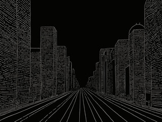 A Drawing Of A City - Manhattan street by night New York NYC