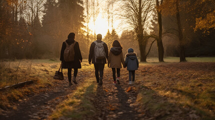 Family walking in the park. AI Generated