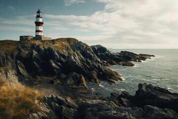Fototapeta na wymiar Ocean beach blue lighthouse coast water sky landscape sea coastline