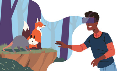 Man using VR headset immersing in nature game