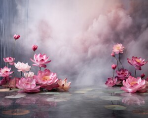 water lily pink on the background with clouds