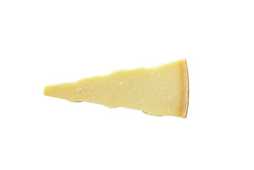 Closeup of parmesan cheese isolated on a transparent background without shadows from above, top...