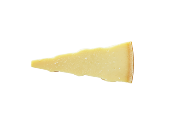Closeup of parmesan cheese isolated on a transparent background without shadows from above, top view
