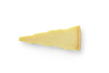 Closeup of parmesan cheese isolated on a transparent background with shadows from above, top view
