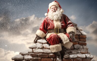 santa claus laying on roof watching snowy sky